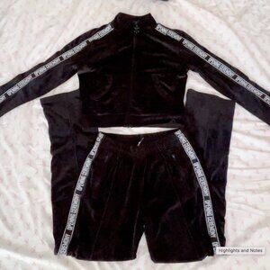 Opening Ceremony Black Velour Tracksuit Set Logo Tape Jacket & Pants - Size XS